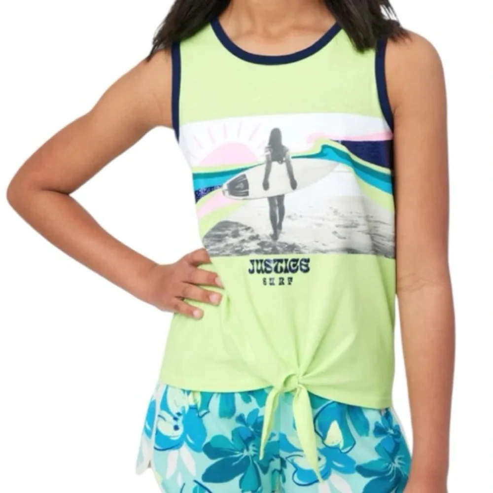 NWOT - Justice Girls Lime Green Graphic Tank Top